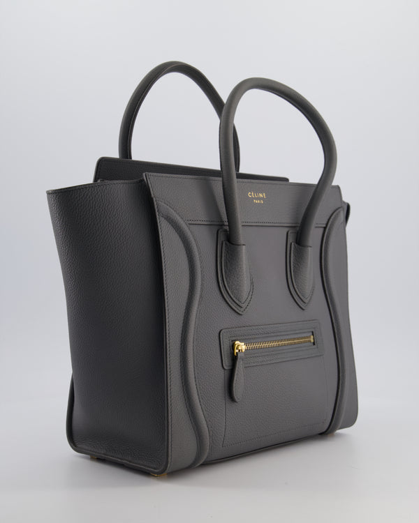 Celine Grey Mini Luggage Bag in Grained Calfskin Leather with Gold Hardware