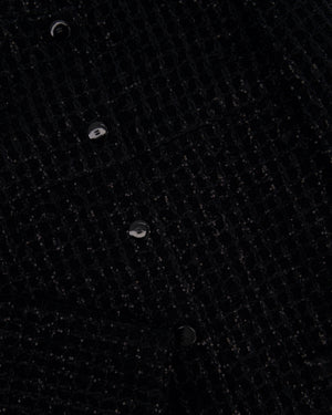 Chanel 25C Black Sequin Single-Breasted Collarless Tweed Jacket with CC Button Detail Size FR 42 (UK 14)
