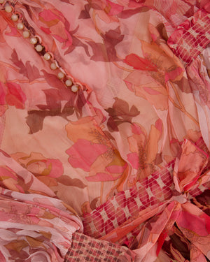 Zimmerman Pink Mixed Floral Printed Concert Spliced Lantern Mini Dress with Tie Belt Size 3 (UK 14)