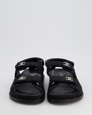 Chanel Black Quilted Dad Sandals with Silver Crystal CC Logo Details Size 41.5