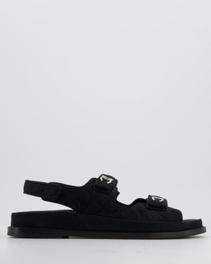 Chanel Black Quilted Dad Sandals with Silver Crystal CC Logo Details Size 41.5