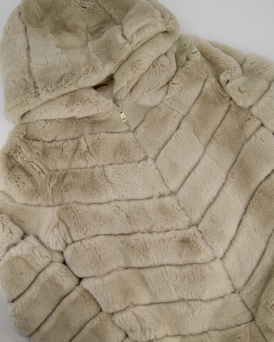 Unbranded Beige Rex Rabbit Hooded Fur Coat Size FR 38 (UK 10)