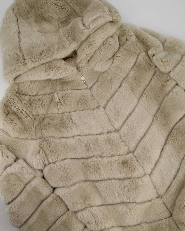 Unbranded Beige Rex Rabbit Hooded Fur Coat Size FR 38 (UK 10)