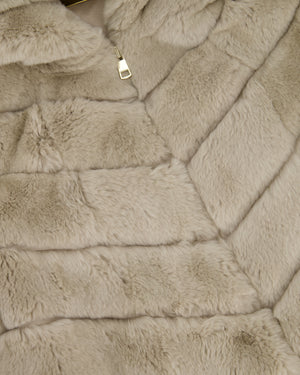 Unbranded Beige Rex Rabbit Hooded Fur Coat Size FR 38 (UK 10)
