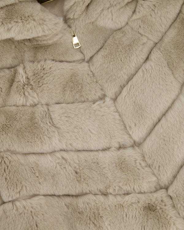 Unbranded Beige Rex Rabbit Hooded Fur Coat Size FR 38 (UK 10)