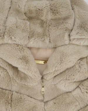 Unbranded Beige Rex Rabbit Hooded Fur Coat Size FR 38 (UK 10)