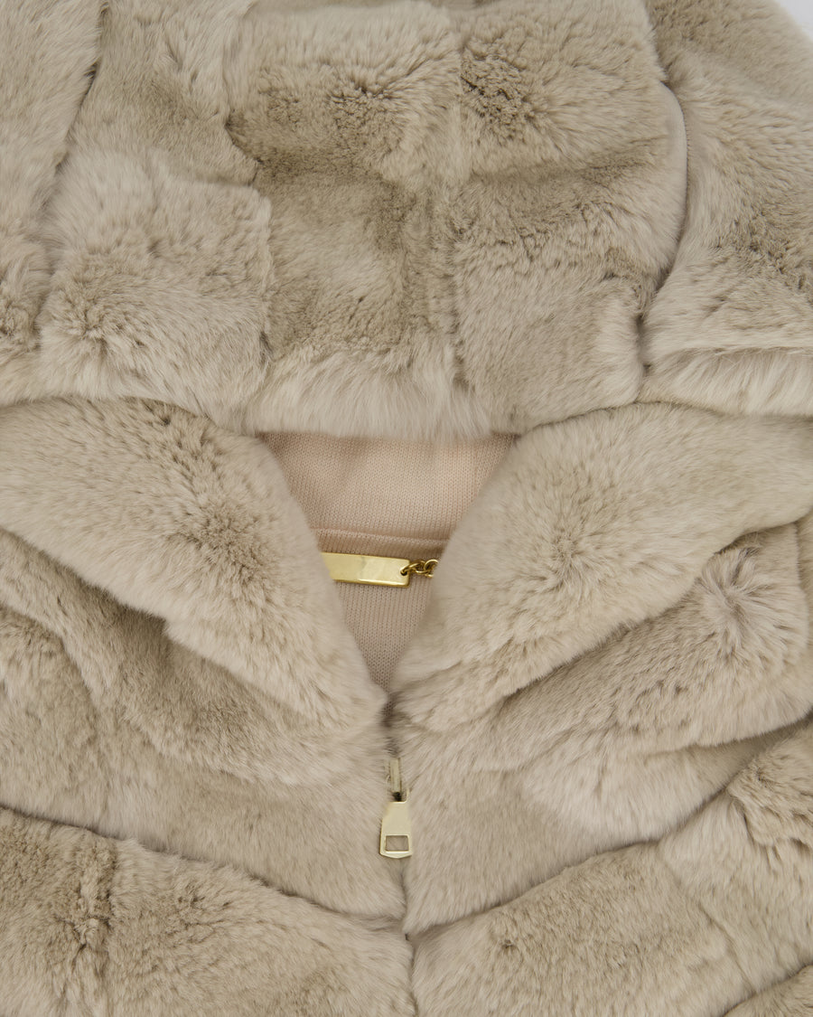 Unbranded Beige Rex Rabbit Hooded Fur Coat Size FR 38 (UK 10)