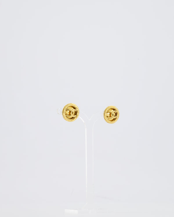 Chanel 93P Vintage Gold CC Logo Twisted Clip On Earrings