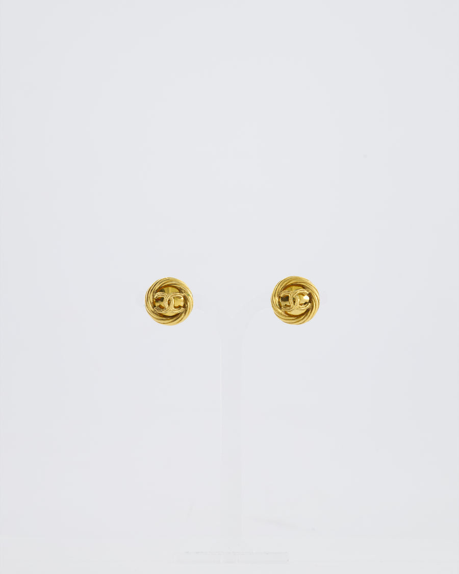Chanel 93P Vintage Gold CC Logo Twisted Clip On Earrings