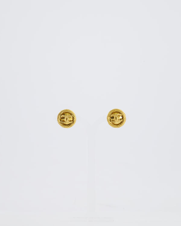 Chanel 93P Vintage Gold CC Logo Twisted Clip On Earrings