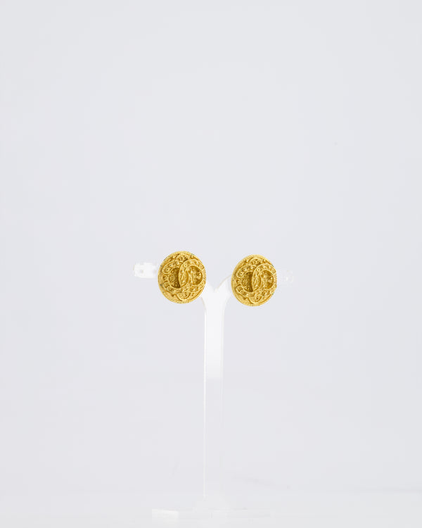 Chanel Coco Mark Vintage CC Textured Clip-On Earrings