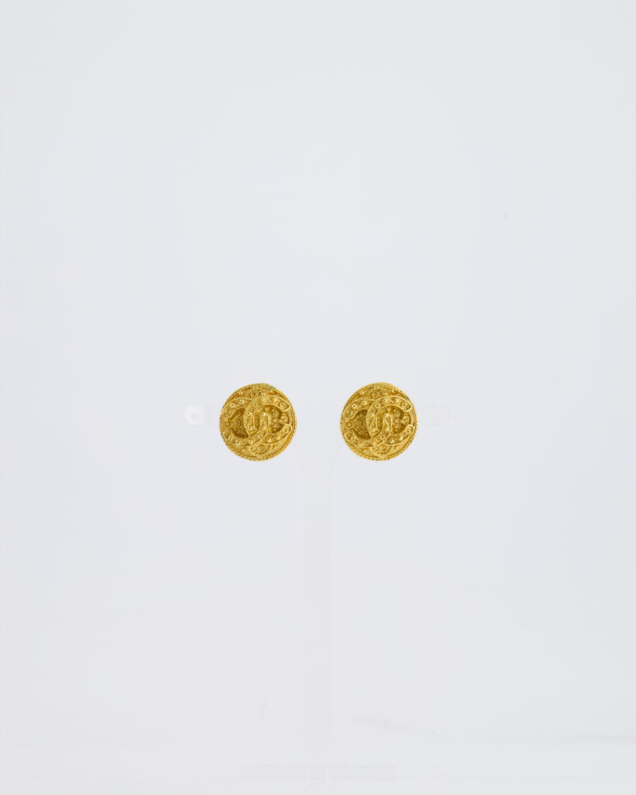 Chanel Coco Mark Vintage CC Textured Clip-On Earrings