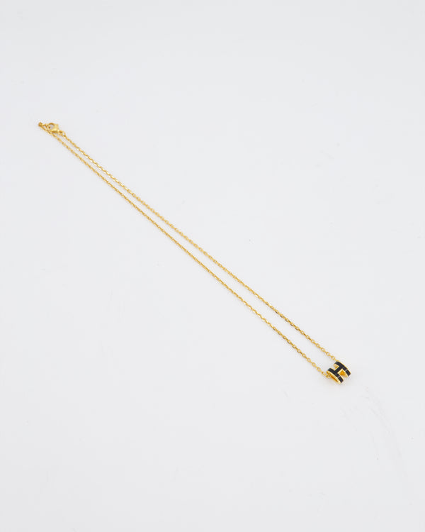 Hermès Mini Pop H Pendant Necklace in Black with Yellow Gold Plated Hardware