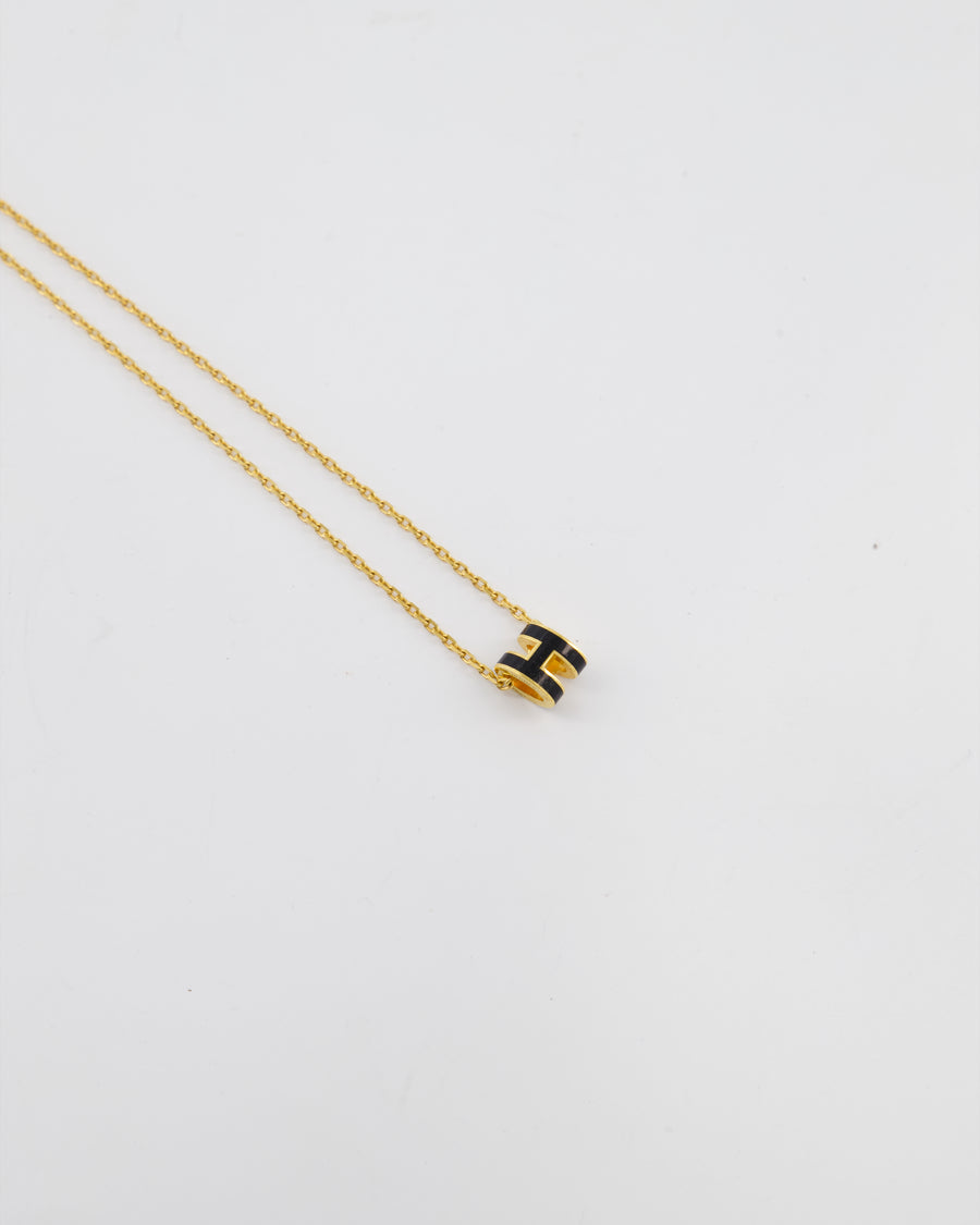 Hermès Mini Pop H Pendant Necklace in Black with Yellow Gold Plated Hardware