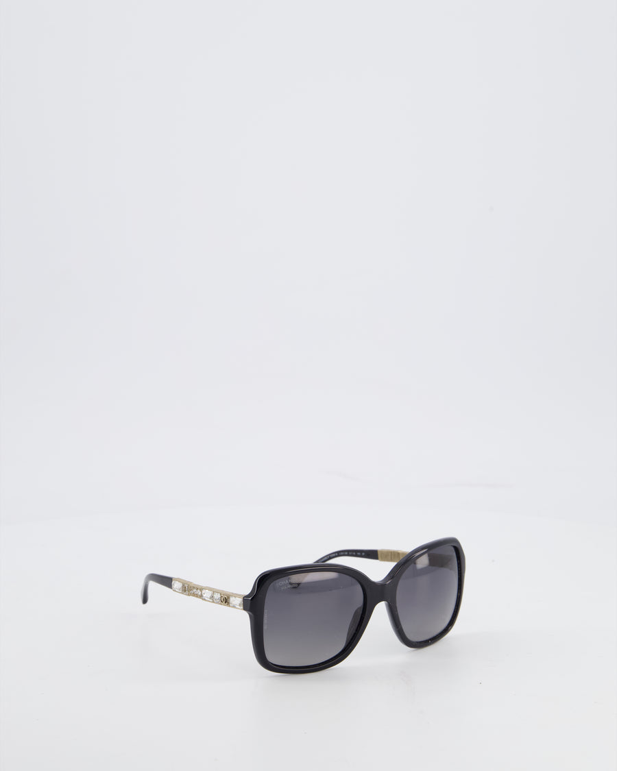 Chanel Crystal Baguette Polarized Square Sunglasses 5308-B in Black