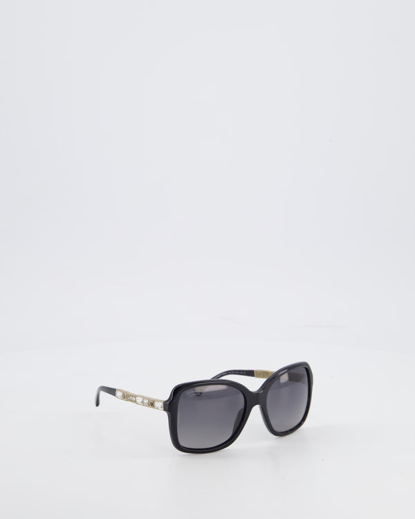 Chanel Crystal Baguette Polarized Square Sunglasses 5308-B in Black