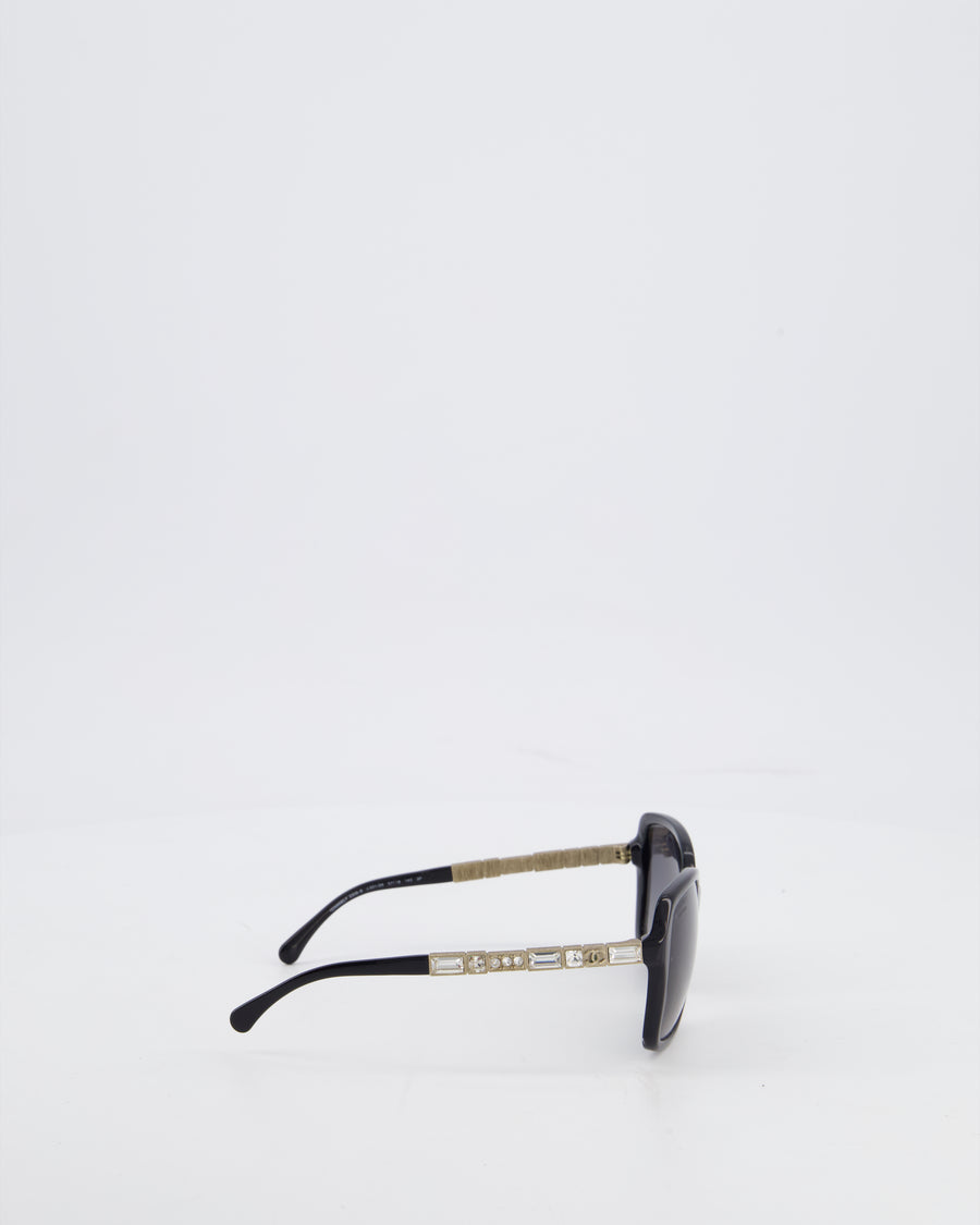 Chanel Crystal Baguette Polarized Square Sunglasses 5308-B in Black