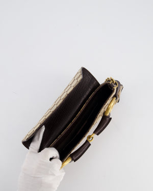 Gucci Brown and Beige Vintage Horsebit 1995 Shoulder Bag in GG Monogram Canvas and Brushed Gold Hardware