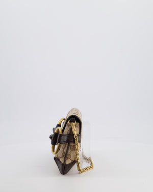 Gucci Brown and Beige Vintage Horsebit 1995 Shoulder Bag in GG Monogram Canvas and Brushed Gold Hardware