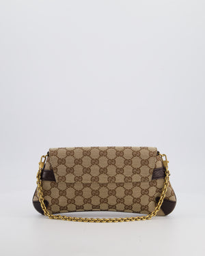 Gucci Brown and Beige Vintage Horsebit 1995 Shoulder Bag in GG Monogram Canvas and Brushed Gold Hardware