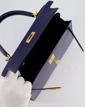 *RARE* Hermès Kelly 28 Sellier Bag in Bleu Saphir Box Leather with Gold Hardware