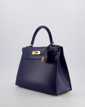 *RARE* Hermès Kelly 28 Sellier Bag in Bleu Saphir Box Leather with Gold Hardware