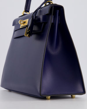 *RARE* Hermès Kelly 28 Sellier Bag in Bleu Saphir Box Leather with Gold Hardware