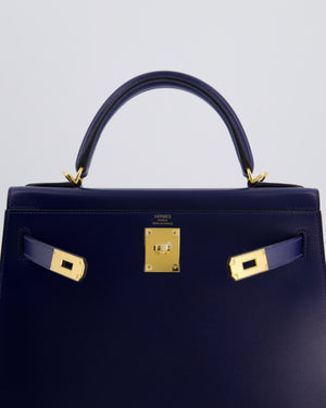 *RARE* Hermès Kelly 28 Sellier Bag in Bleu Saphir Box Leather with Gold Hardware