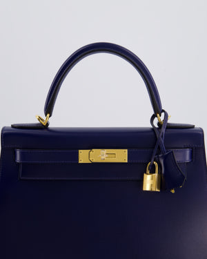 *RARE* Hermès Kelly 28 Sellier Bag in Bleu Saphir Box Leather with Gold Hardware