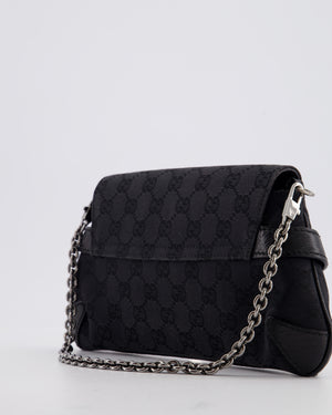 Gucci Black Vintage Horsebit 1995 Shoulder Bag in GG Monogram Canvas and Silver Hardware