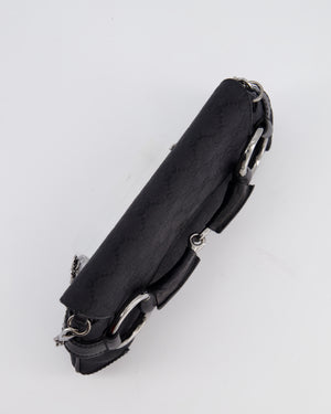 Gucci Black Vintage Horsebit 1995 Shoulder Bag in GG Monogram Canvas and Silver Hardware