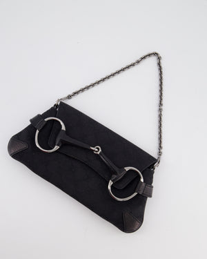 Gucci Black Vintage Horsebit 1995 Shoulder Bag in GG Monogram Canvas and Silver Hardware