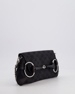 Gucci Black Vintage Horsebit 1995 Shoulder Bag in GG Monogram Canvas and Silver Hardware