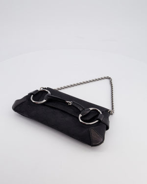 Gucci Black Vintage Horsebit 1995 Shoulder Bag in GG Monogram Canvas and Silver Hardware