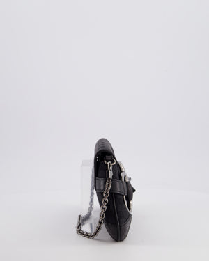 Gucci Black Vintage Horsebit 1995 Shoulder Bag in GG Monogram Canvas and Silver Hardware