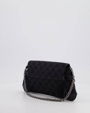 Gucci Black Vintage Horsebit 1995 Shoulder Bag in GG Monogram Canvas and Silver Hardware