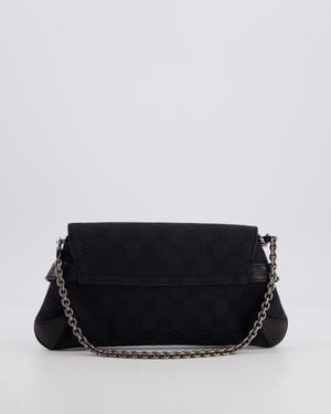Gucci Black Vintage Horsebit 1995 Shoulder Bag in GG Monogram Canvas and Silver Hardware