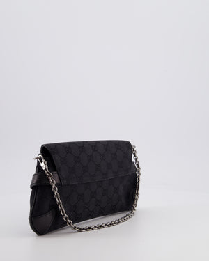 Gucci Black Vintage Horsebit 1995 Shoulder Bag in GG Monogram Canvas and Silver Hardware