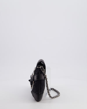 Gucci Black Vintage Horsebit 1995 Shoulder Bag in GG Monogram Canvas and Silver Hardware