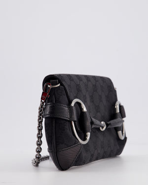 Gucci Black Vintage Horsebit 1995 Shoulder Bag in GG Monogram Canvas and Silver Hardware