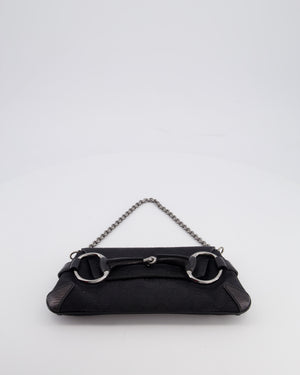 Gucci Black Vintage Horsebit 1995 Shoulder Bag in GG Monogram Canvas and Silver Hardware