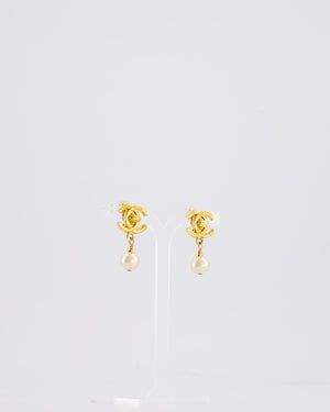 Chanel 96P Vintage Gold Turn Lock CC and Pearl Clip-On Earrings