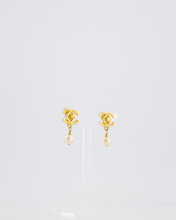 Chanel 96P Vintage Gold Turn Lock CC and Pearl Clip-On Earrings