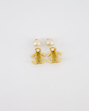 Chanel 96P Vintage Gold Turn Lock CC and Pearl Clip-On Earrings