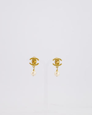 Chanel 96P Vintage Gold Turn Lock CC and Pearl Clip-On Earrings