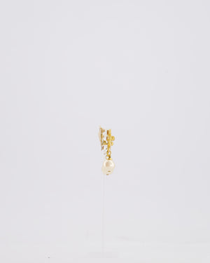 Chanel 96P Vintage Gold Turn Lock CC and Pearl Clip-On Earrings