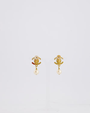 Chanel 96P Vintage Gold Turn Lock CC and Pearl Clip-On Earrings