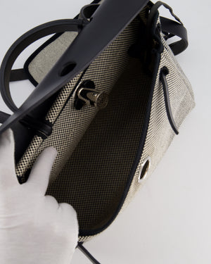 *FIRE PRICE* Hermès Herbag 31 Zip Bag in Ecru Toile Quadrille Viking Canvas, Noir Vache Swift Leather with Palladium Hardware