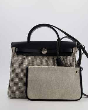 *FIRE PRICE* Hermès Herbag 31 Zip Bag in Ecru Toile Quadrille Viking Canvas, Noir Vache Swift Leather with Palladium Hardware