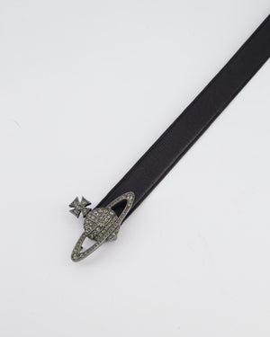 Vivienne Westwood Black Belt with Gunmetal Crystal Orb Logo Buckle Detail